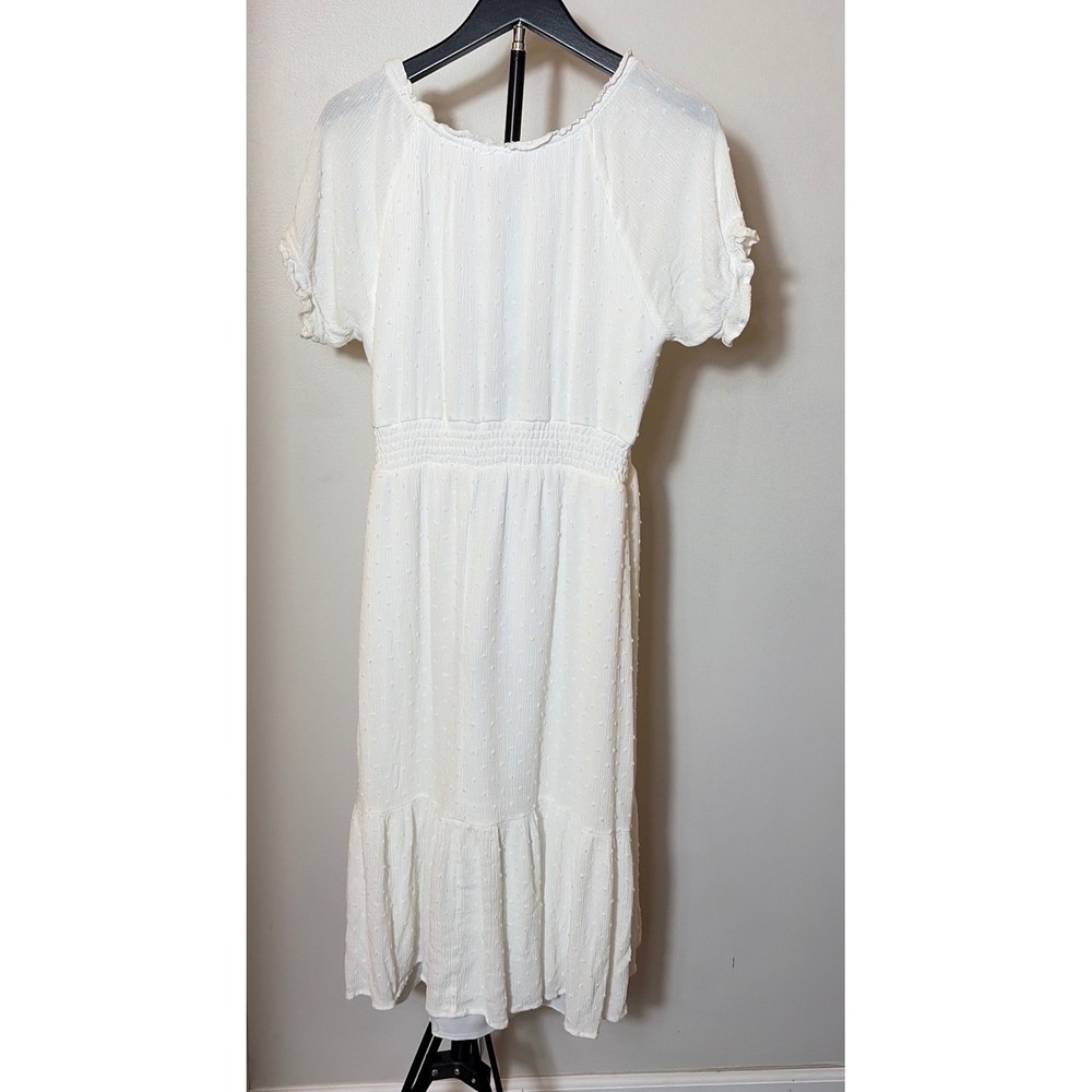 Sirenlily White Swiss Dot Smocked Midi Dress SD9939 Womens Medium Cottagecore